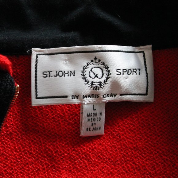 St. John Sport 1/4 Zip Knit Sweater Size Large Red Black Vintage - Picture 9 of 10